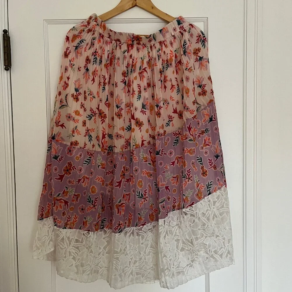 NWOT Anthropologie Laia Boho Floral Pleated Midi Skirt | Size MP - Picture 9 of 10